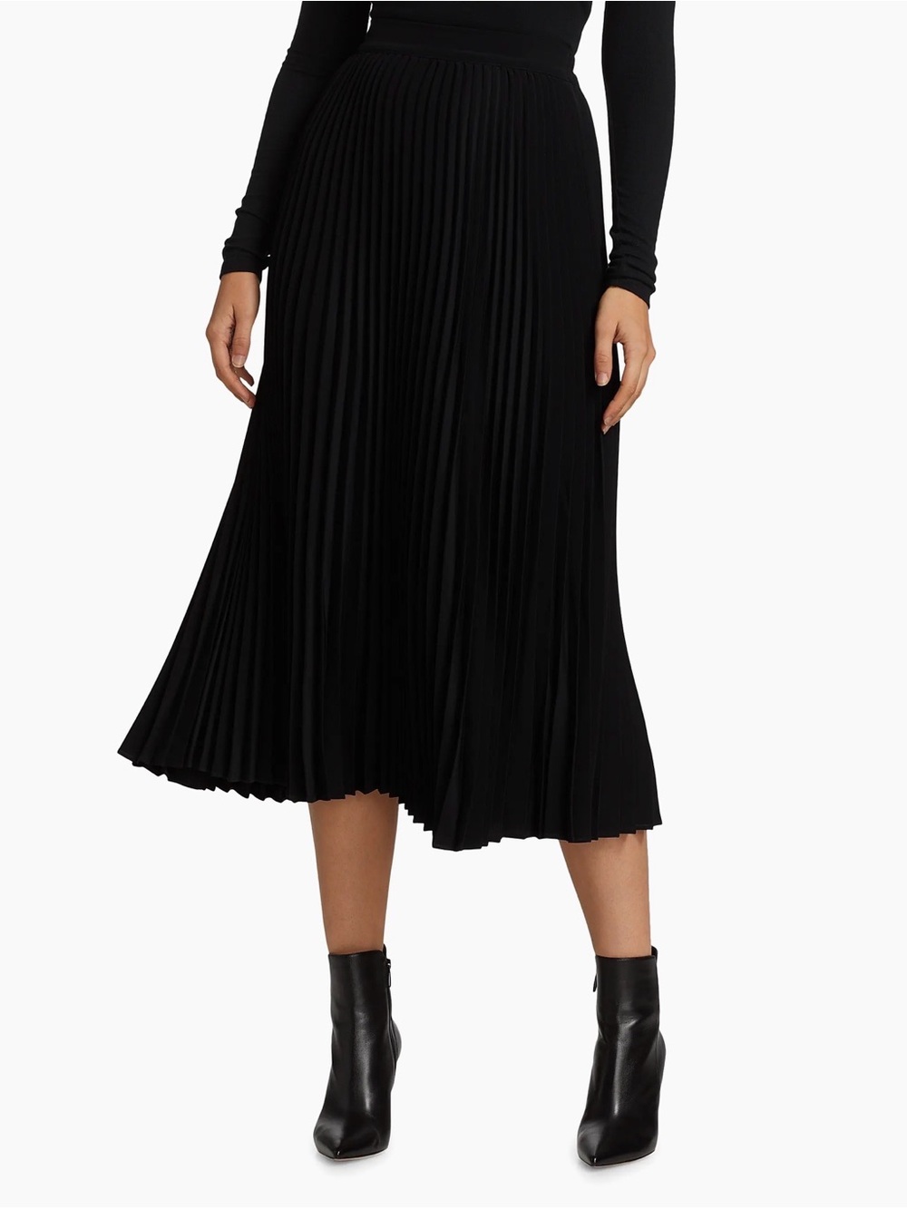 Eileen Fisher Black Pleated Silk Blend Midi Skirt Size M NWT